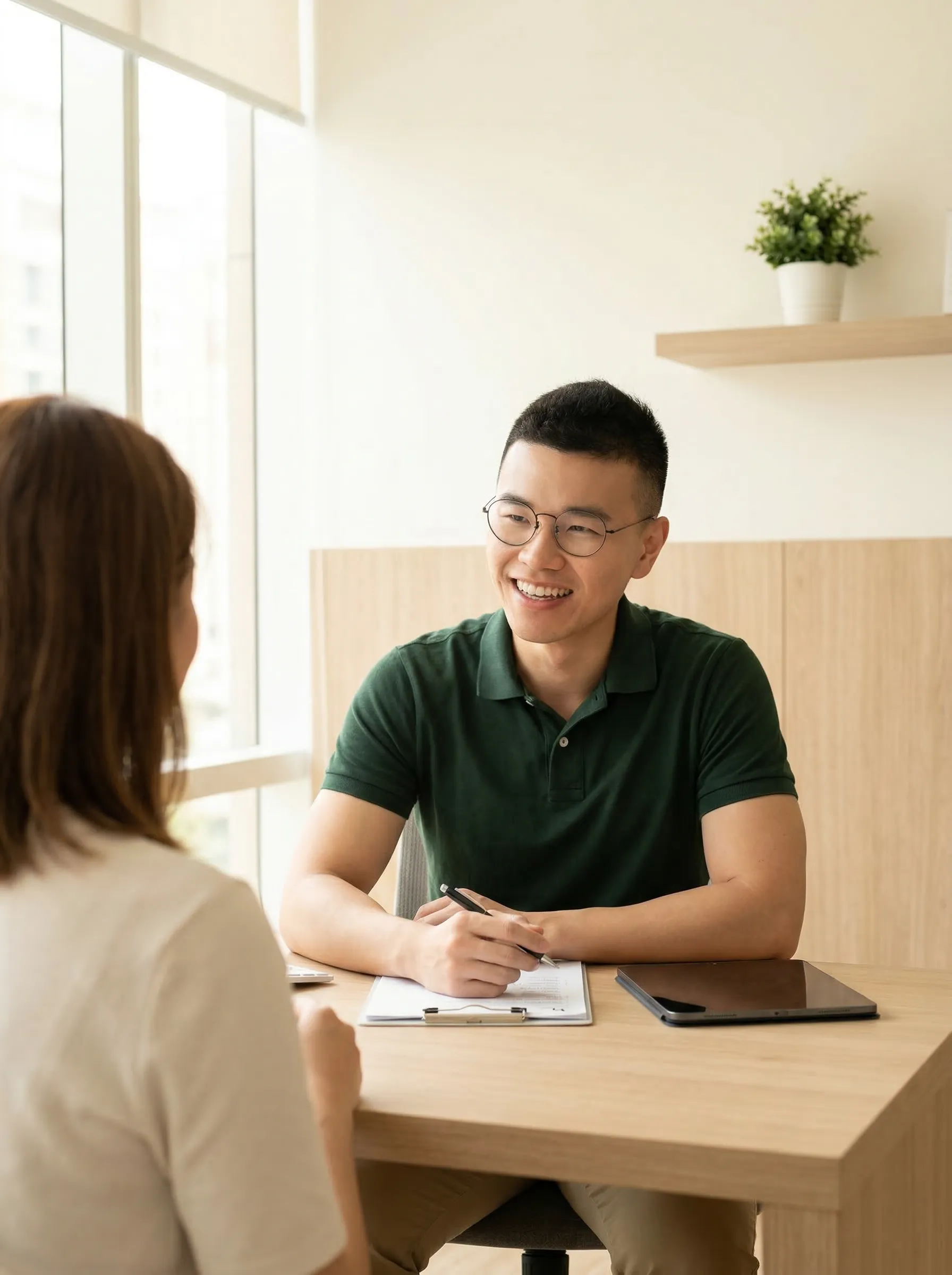 Chiropractor consulting patient in modern clinic
